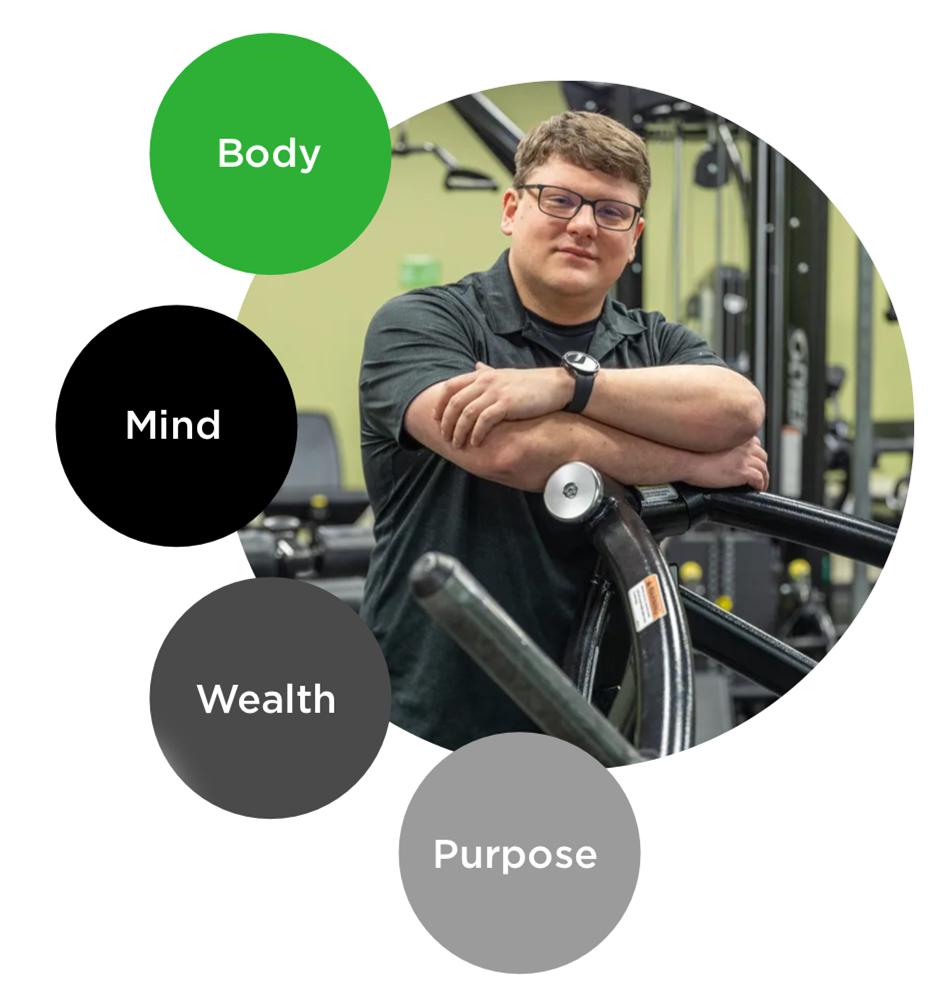 Delta Dental employee at fitness center—body, mind, wealth and purpose.